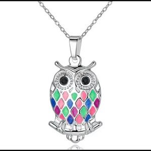 Silver and Fire Opal Colors Owl Necklace